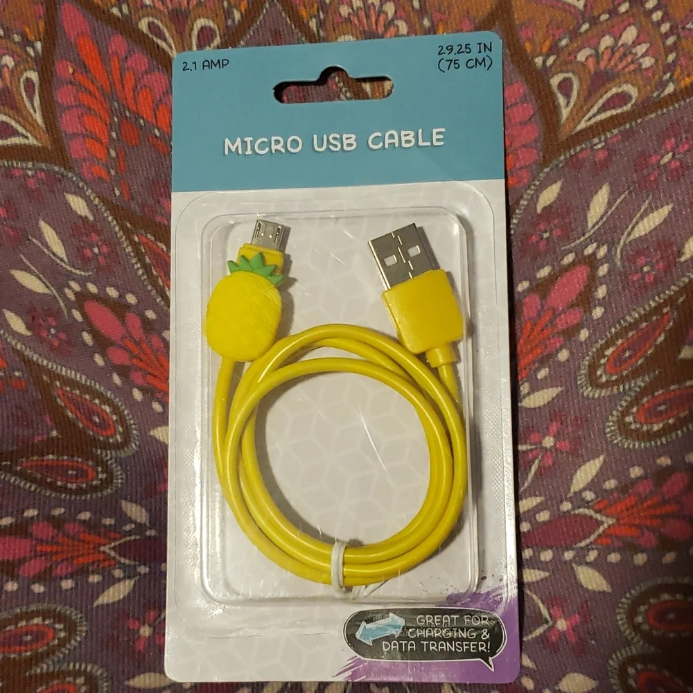 Pineapple Ear Buds Micro USB Cable Yellow Earphone Headphone Charging Cable